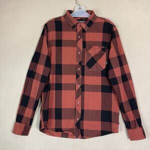 Fox‎ Racing Shirt Mens S Red Plaid Flannel Long Sleeve Regular Fit Button Up